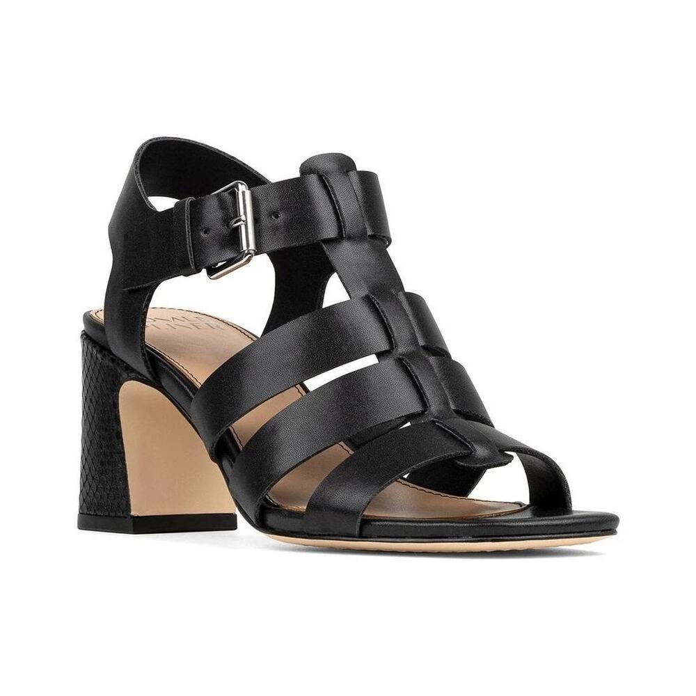 Donald Pliner Dashira Women's Black Caged Leather SandalsTextured Block Heel